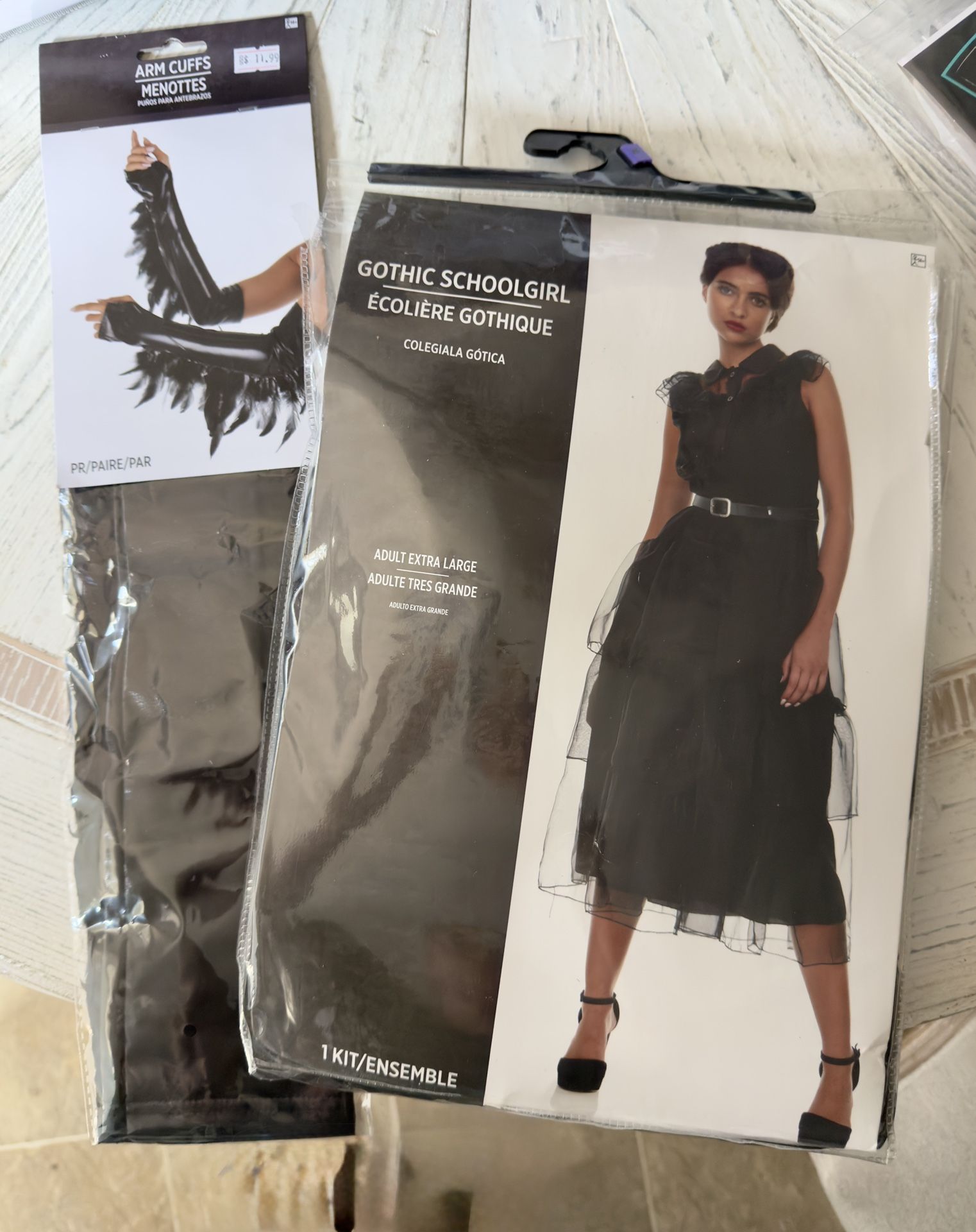 Gothic School Girl Costume with a pair of arm cuffs, both brand new. Size XL