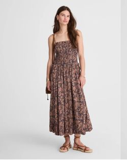 Madewell Smocked Bubble Hem Midi Dress Paisley Berry Sz 2 NWT