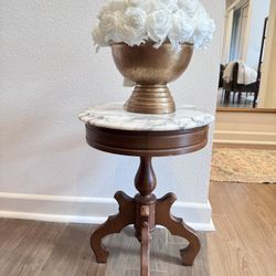 Antique Italian Marble-Top Pedestal Side Table $100