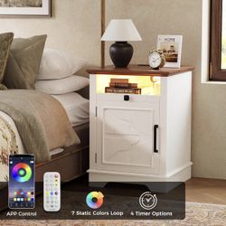 Set of 2 nightstand with charging station and LED lights 