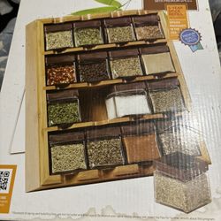 Kamenstein Jar Bamboo 3-in-1 Spice Organizer for Countertop, Wall, and Drawer with Spices Included, FREE Spice Refills for 5 Years, Lift & Pour Caps ,