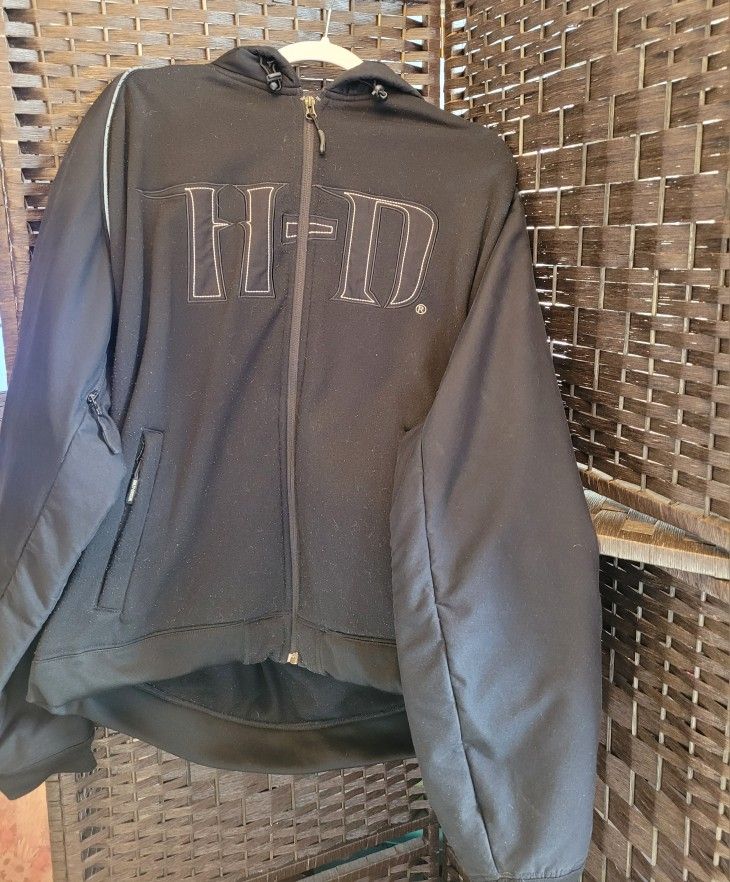 Harley Davidson Men's Black Windproof Fleece Hooded Hoodie Jacket Coat X- Large