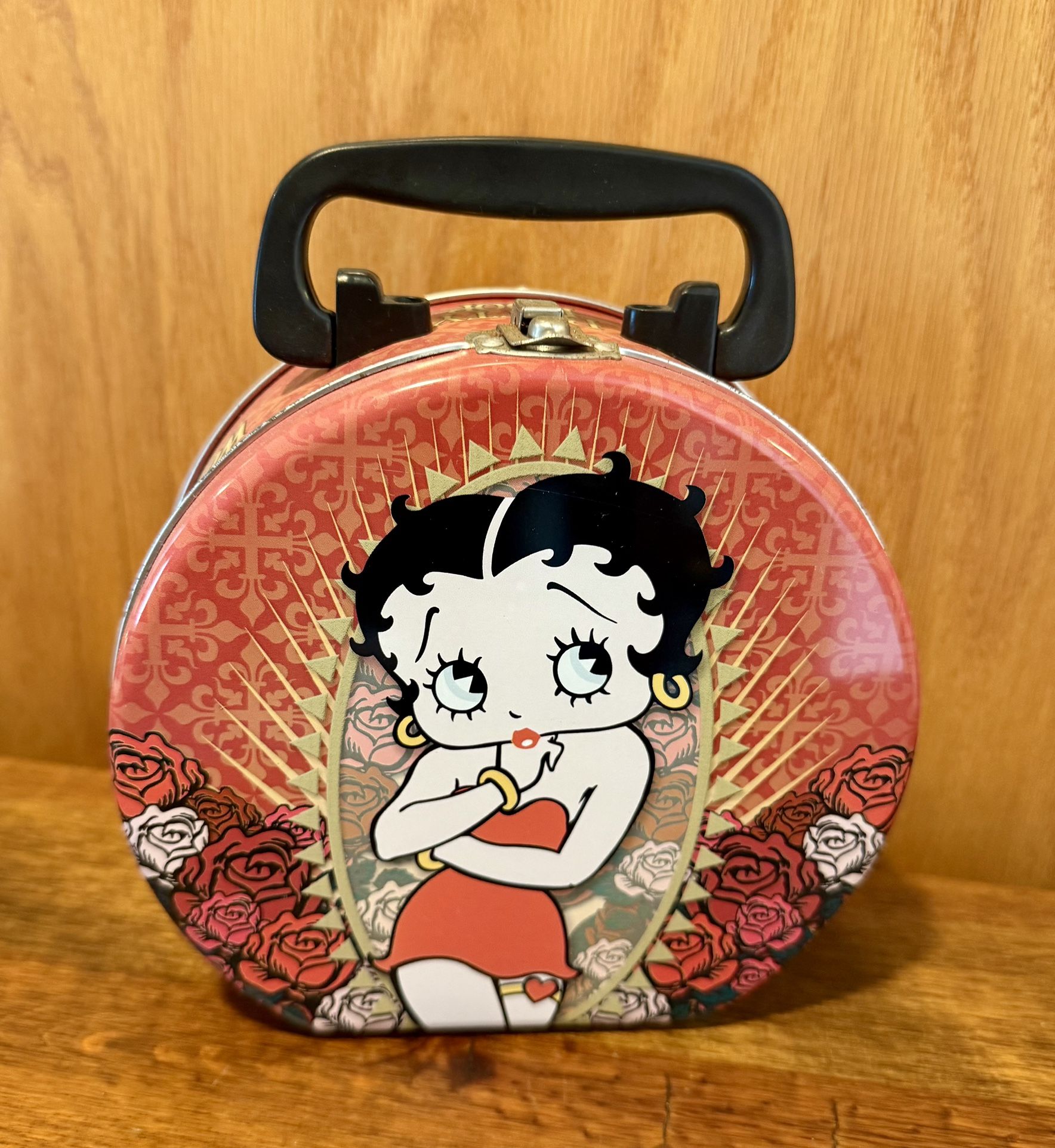 Vintage BETTY BOOP PURSE TOTE LUNCHBOX Metal bed of roses AUTHENTIC