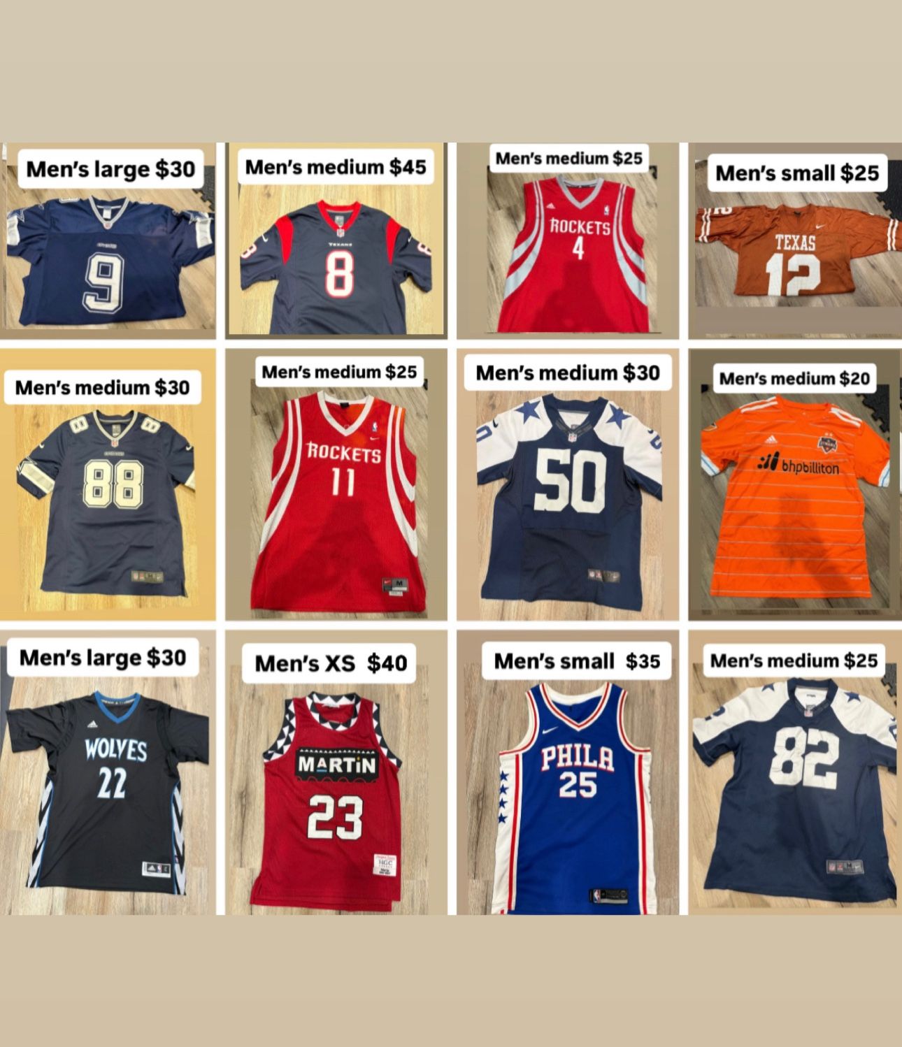 NBA Jerseys NFL Jerseys Men’s Small Medium Large XL $400