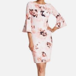 Calvin Klein Michael Kors Scuba Crepe Floral Print Bell Sleeve Sheath Dress