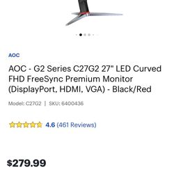 AOC G2 27” LED Curved Premium Monitor 