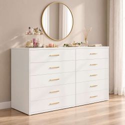 61.4 inch Wide 10 Drawer Dresser for Bedroom, Modern Simple Wood Dresser Chest of Drawers Closet Store Organizer for Living Room, Hallway