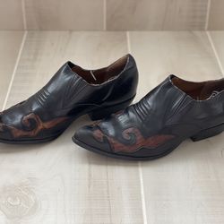 Vintage Nine West Black/Brown  Leather Western Ankle  Boots Women's Sz 9.5