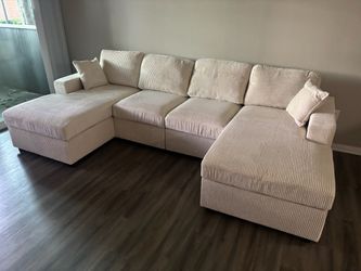 Large Cream Corduroy Sectional Sofa set