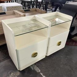 New assembled 2-Drawer Nightstands Set of 2, Modern Night Stand with Open Tempered Glasses Storage Space, Wooden Bed Side Table for Bedroom, Side End 