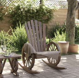 Dark Brown Wooden Rocking Adirondack Chair, Outdoor Rocking Chair, Patio Rocker Chair [NEW] **Assembly Req** 