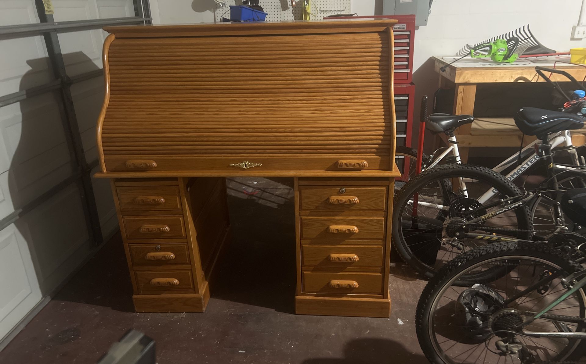 Roll Top Desk Wood - 54 ‘ X 34’ Deluxe Executive Rolltop Desk Burnished Walnut Stain for Home Office Secretary Organizer Roll Hutch Top Easy As