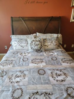Traditional Brown Cherry Solid Wood Headboard & Frame