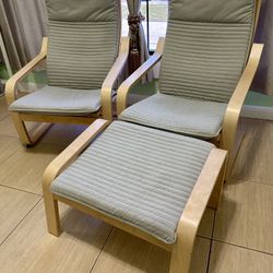 IKEA POÄNG Armchair Set with Ottoman - Birch Veneer/Knisa Light Beige 