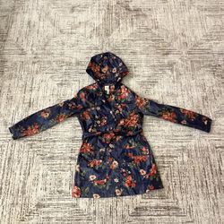 Blue Floral Raincoat With Hood