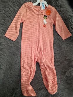 Carter's Baby Halloween Orange and White striped Footed Sleeper