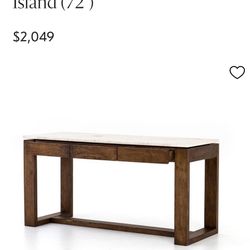 Kitchen Island Console Table With Marble To- - Excellent Condition