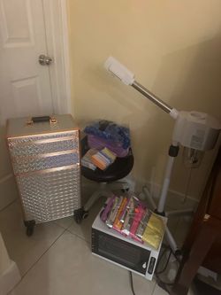 Facial steamer rolling car pedicure stool and supplies