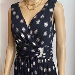 Jessica Howard Navy Blue Sleeveless V-Neck Buckle Dress (Size 6)