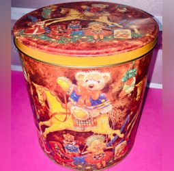 Christmas Cookies Holder Vintage Bear Design Print Decorative Holiday StorageTin