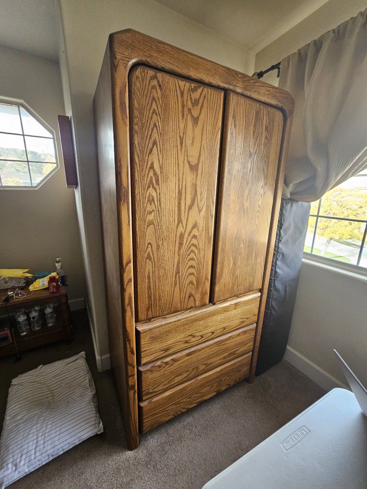 Oak Armoire Cabinet Great For Kids Room
