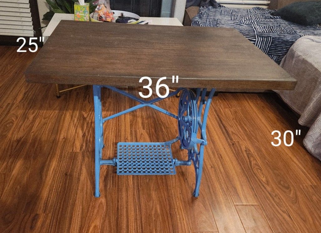 Butcher Block Table/ Desk With A Sewing Machine Treadle 