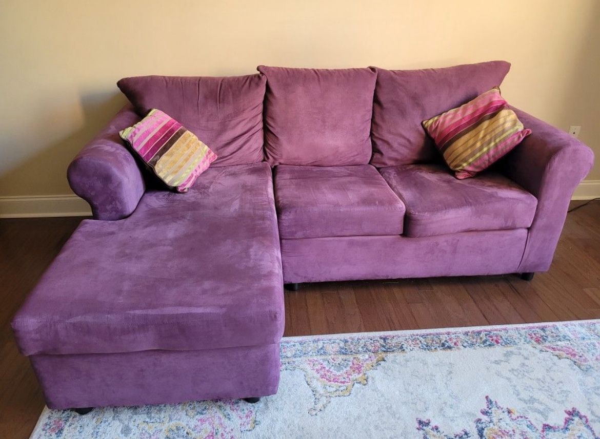85" Purple Faux Suede Couch - Good condition