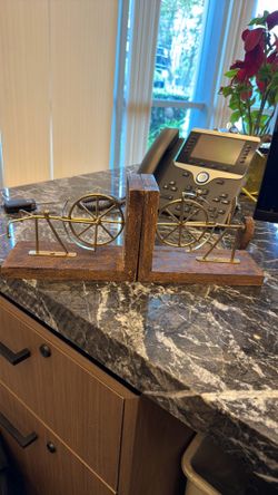 Vintage wood and metal bicycle bookends