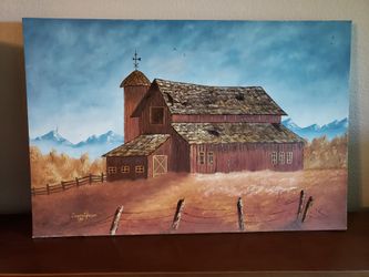 Beautiful Original Rustic Barn Oil Canvas Painting