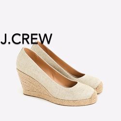 (NEW) (1 AVAILABLE) WOMEN’S J.CREW SEVILLE ESPADRILLE WEDGES IN METALLIC CANVAS - SIZE: 9 (MSRP: $128)