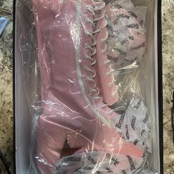 Demonia DYNAMITE-300 Baby Pink Stretch Halo Boots SIZE 7