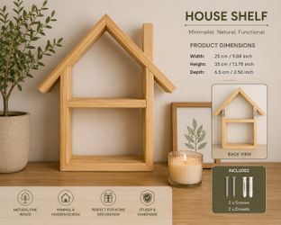 Wooden House Wall Shelf, Nursery Wall Decor, House Shaped Shelf, Kids Room Decor, Natural Pine Wood Shelf, Handmade Wall Storage