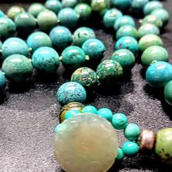 Antique Chinese Turquoise W/ Hand Carved Jade Clasp