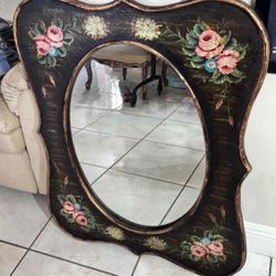 Vintage Hand Painted Mirror 37”Hx30”L