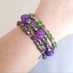 Sparkly Halloween Bracelets Smokey Gray, Green, Purple And Silver New 