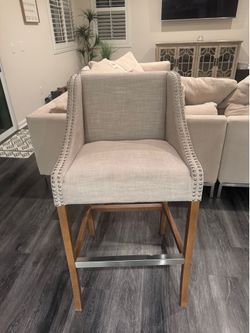 Button beige high barstool chair