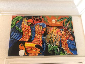 Acrylic painting (2) 16x20 parrots