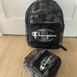 Champion kids camo print backpack & matching lunch bag