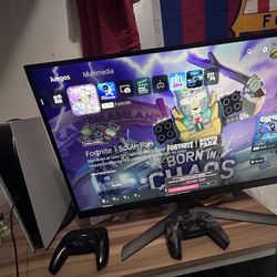 Ps5 Digital With 2 Controllers, With A Gaming Monitor LG 32 Inches!. 