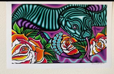 Signed Art Print Snake and Roses