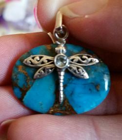 GENUINE ARIZONA COPPER TURQUOISE STERLING SILVER BUTTERFLY PENDANT JEWELRY