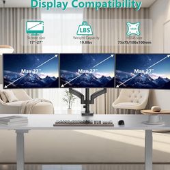 WALI Triple Monitor Mount, 3 Monitor Desk Mount with Premium Gas Spring Arm for Screens up to 27 inch, Multiple Monitors Stand with Tilt, Swivel, Rota