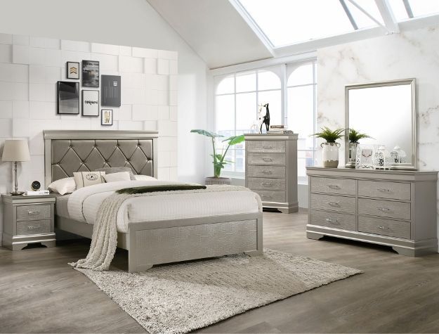 SALE!! NEW SILVER WOOD UPHOLSTERED Bedroom Set KING QUEEN FULL $10 DOWN