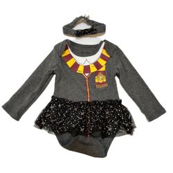 Harry Potter Gryffindor Baby Girl Gray One Piece Body Suit Tulle Skirt Costume Infant Sz 3-6 Months