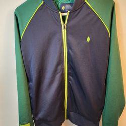 Mongo DB New Mens Size Large Blue Green Embroidered Leaf Polyester Track Jacket. Excellent like new awesome color combination and design. Embroidered 