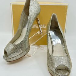 MICHAEL KORS New York Platform Glitter Pumps Sz 5.5 WMN Silver/Gold