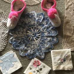 Vintage Crocheted items by my mother, all except for the handkerchiefs