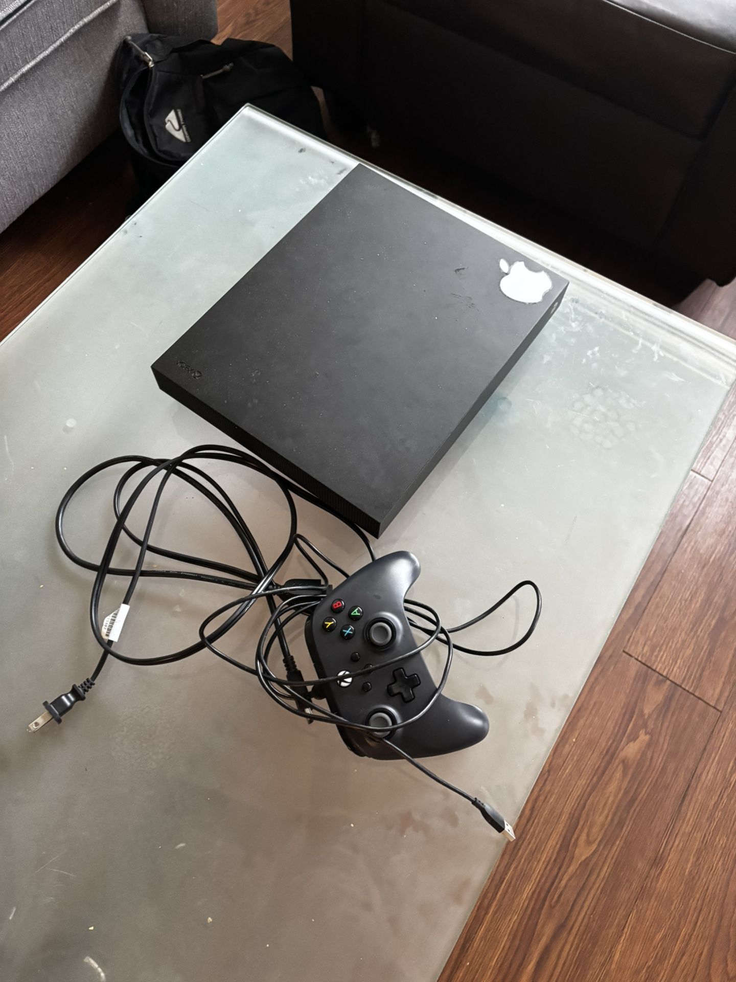 Xbox one with hdmi cord, power cord and controller with cord