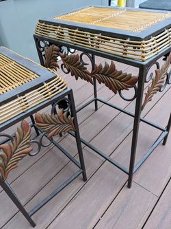 Set Of Two Iron/Bamboo Small Tables, Nesting