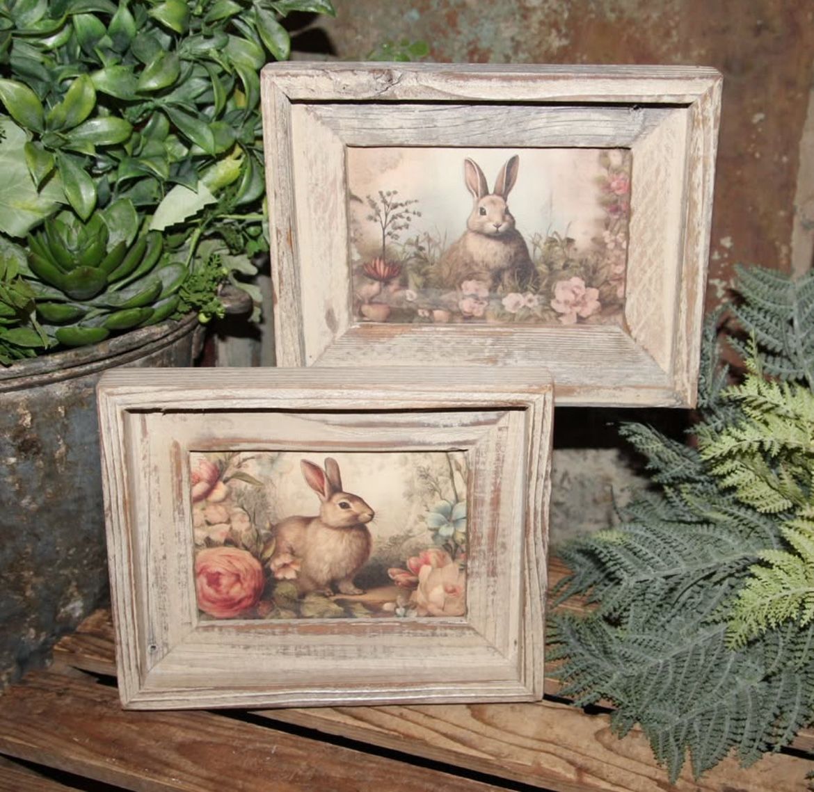 NEW French Country Farmhouse Sweet Cottage Bunny Rabbit & Floral Picture Set